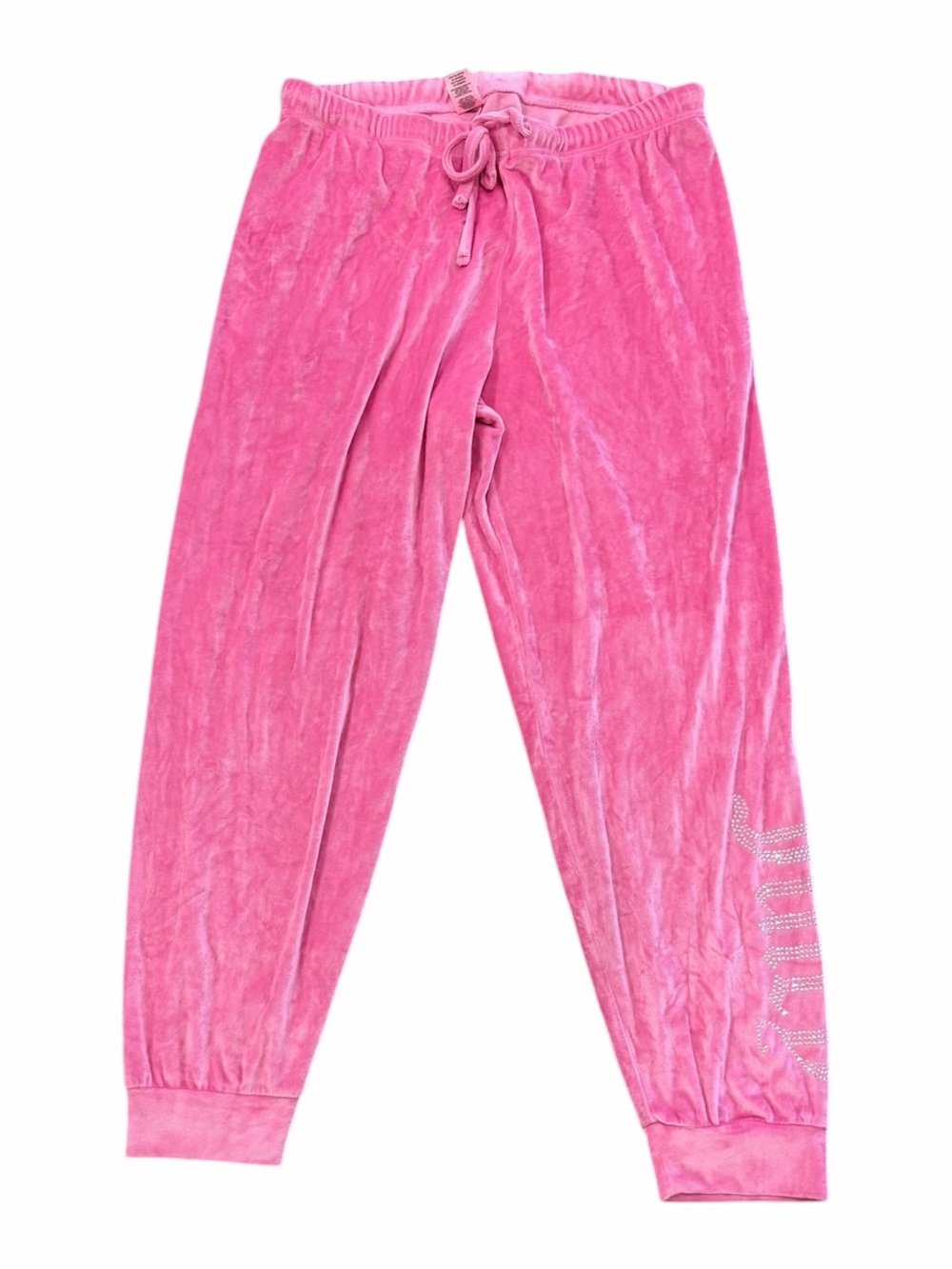 Juicy Couture Hot Pink Velour Jogger Pants with Side Rhinestone Detail L